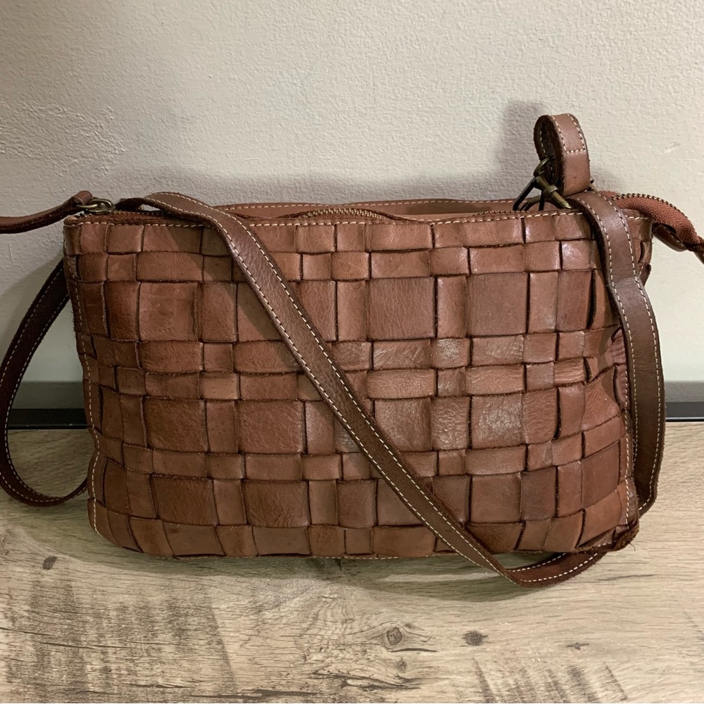 COSTANZA ROTA Brown Leather BASKET WEAVE Shoulder CROSSBODY Bag PURSE Italy - Picture 3 of 8